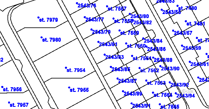 Parcela st. 2543/83 v KÚ Cheb, Katastrální mapa