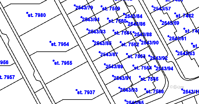 Parcela st. 2543/87 v KÚ Cheb, Katastrální mapa