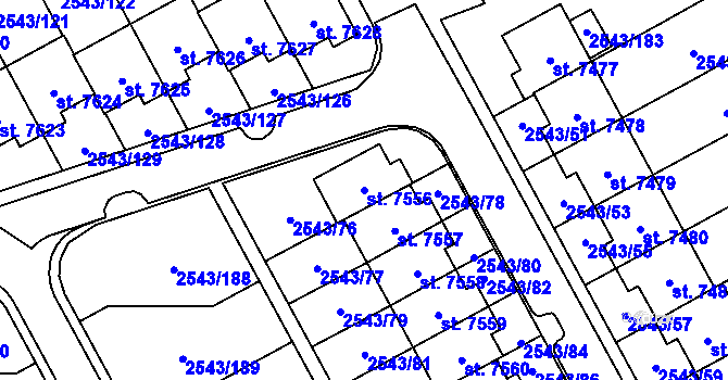 Parcela st. 7556 v KÚ Cheb, Katastrální mapa