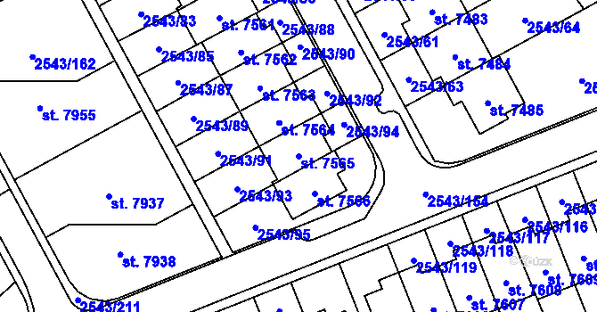 Parcela st. 7565 v KÚ Cheb, Katastrální mapa
