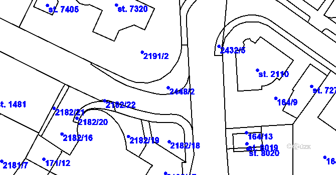 Parcela st. 2448/2 v KÚ Cheb, Katastrální mapa