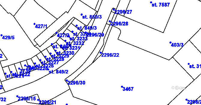 Parcela st. 2296/22 v KÚ Cheb, Katastrální mapa