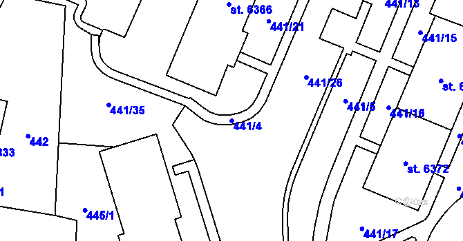 Parcela st. 441/4 v KÚ Cheb, Katastrální mapa