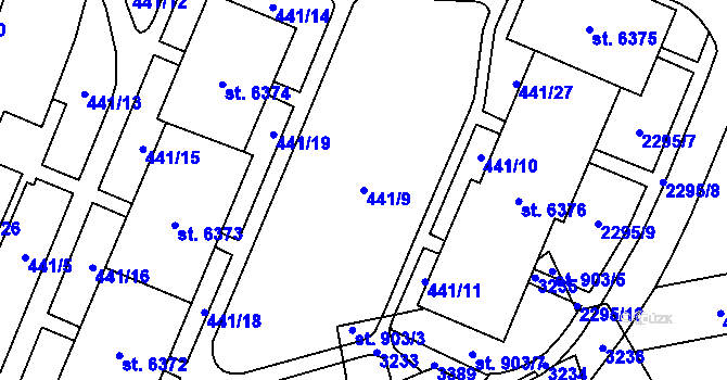 Parcela st. 441/9 v KÚ Cheb, Katastrální mapa