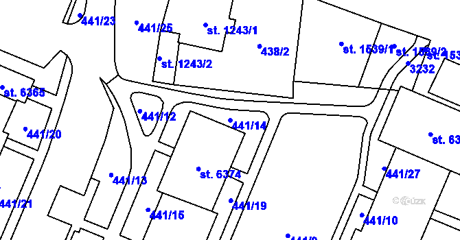 Parcela st. 441/14 v KÚ Cheb, Katastrální mapa