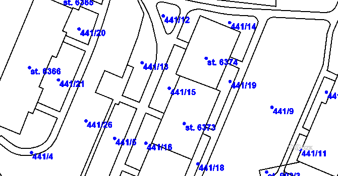 Parcela st. 441/15 v KÚ Cheb, Katastrální mapa
