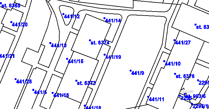 Parcela st. 441/19 v KÚ Cheb, Katastrální mapa