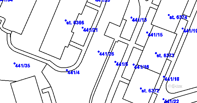 Parcela st. 441/26 v KÚ Cheb, Katastrální mapa