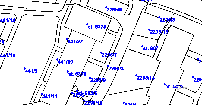 Parcela st. 2295/7 v KÚ Cheb, Katastrální mapa