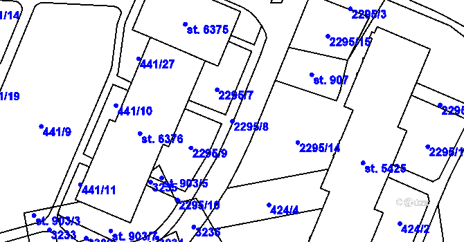 Parcela st. 2295/8 v KÚ Cheb, Katastrální mapa