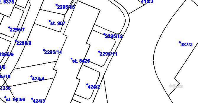Parcela st. 2295/11 v KÚ Cheb, Katastrální mapa