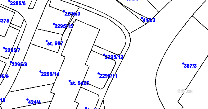 Parcela st. 2295/12 v KÚ Cheb, Katastrální mapa