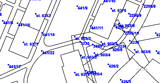 Parcela st. 3233 v KÚ Cheb, Katastrální mapa