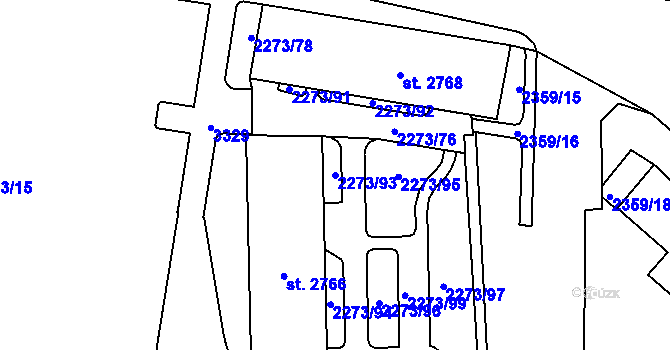 Parcela st. 2273/93 v KÚ Cheb, Katastrální mapa