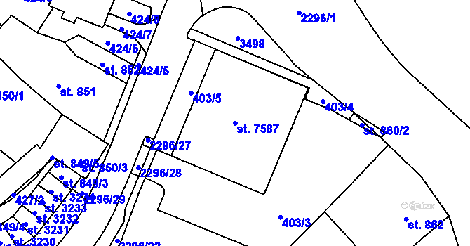 Parcela st. 7587 v KÚ Cheb, Katastrální mapa