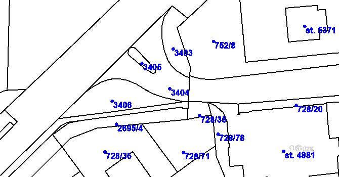 Parcela st. 3404 v KÚ Cheb, Katastrální mapa