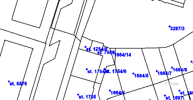 Parcela st. 7589 v KÚ Cheb, Katastrální mapa