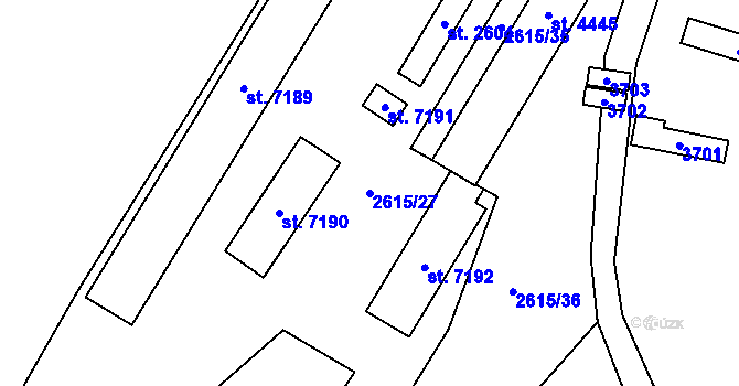 Parcela st. 2615/27 v KÚ Cheb, Katastrální mapa