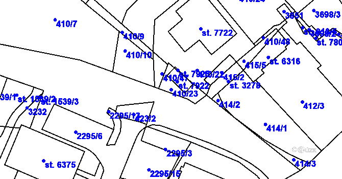 Parcela st. 410/23 v KÚ Cheb, Katastrální mapa