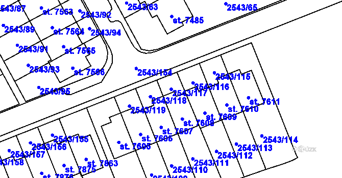 Parcela st. 2543/117 v KÚ Cheb, Katastrální mapa
