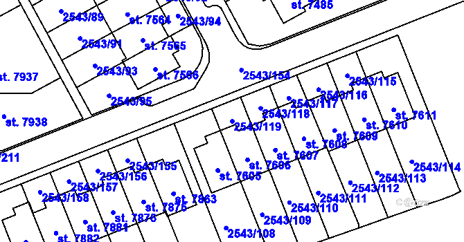Parcela st. 2543/119 v KÚ Cheb, Katastrální mapa