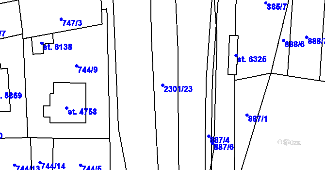 Parcela st. 2301/23 v KÚ Cheb, Katastrální mapa