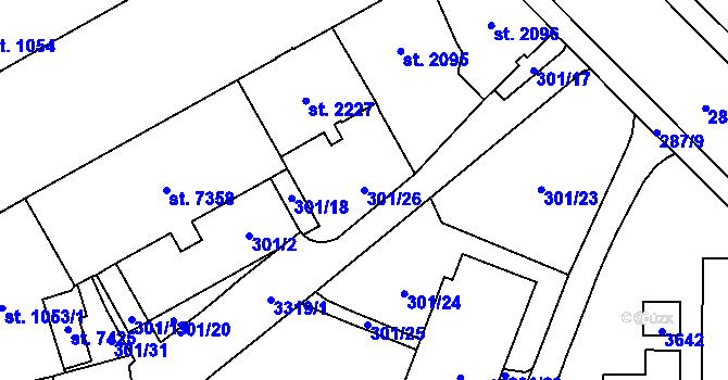 Parcela st. 301/26 v KÚ Cheb, Katastrální mapa