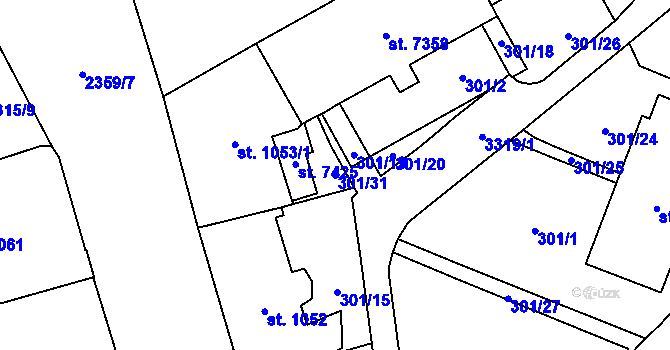 Parcela st. 301/31 v KÚ Cheb, Katastrální mapa