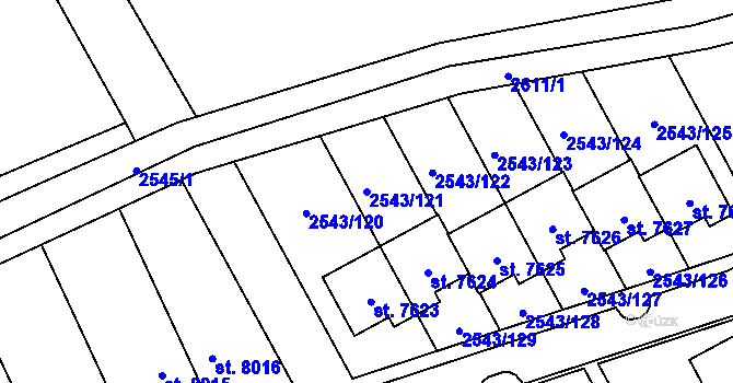 Parcela st. 2543/121 v KÚ Cheb, Katastrální mapa