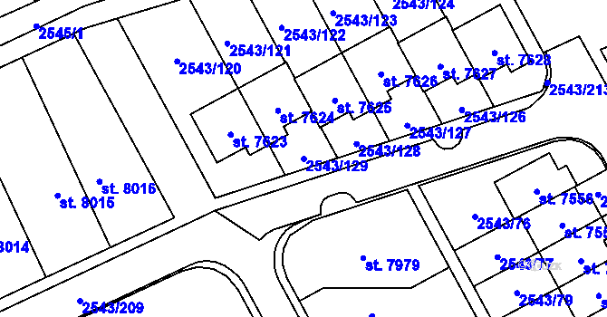 Parcela st. 2543/129 v KÚ Cheb, Katastrální mapa