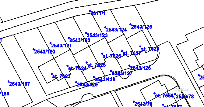 Parcela st. 7626 v KÚ Cheb, Katastrální mapa