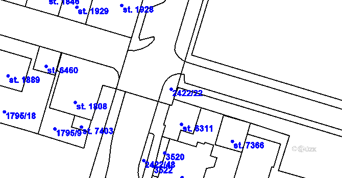Parcela st. 2422/22 v KÚ Cheb, Katastrální mapa