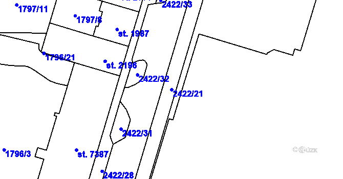 Parcela st. 2422/21 v KÚ Cheb, Katastrální mapa