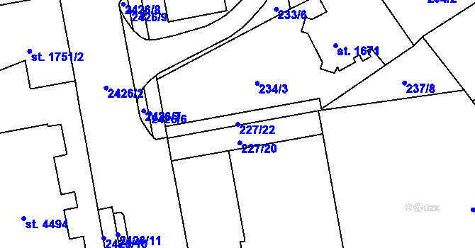 Parcela st. 227/22 v KÚ Cheb, Katastrální mapa