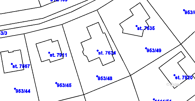 Parcela st. 7634 v KÚ Cheb, Katastrální mapa