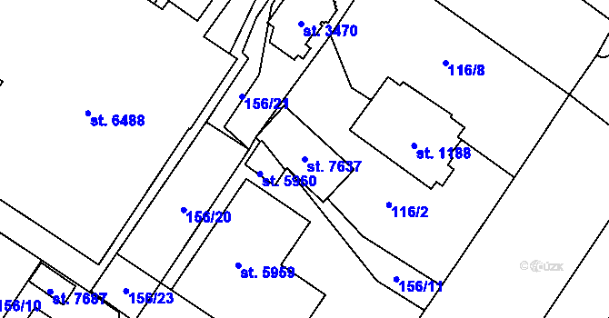 Parcela st. 7637 v KÚ Cheb, Katastrální mapa