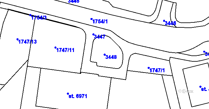 Parcela st. 3448 v KÚ Cheb, Katastrální mapa