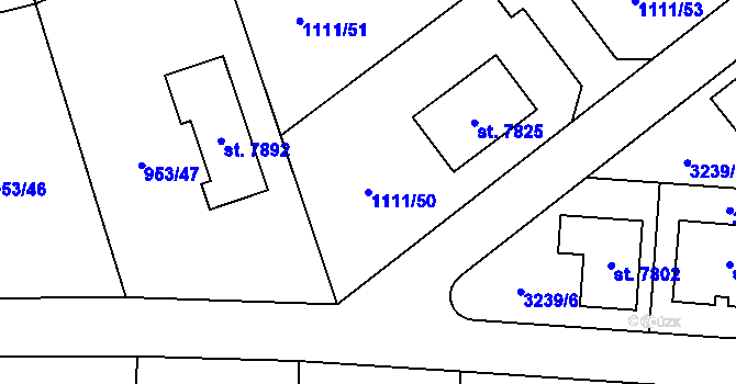 Parcela st. 1111/50 v KÚ Cheb, Katastrální mapa