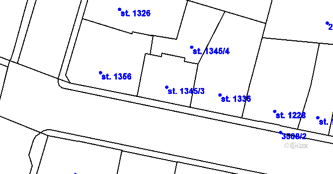 Parcela st. 1345/3 v KÚ Cheb, Katastrální mapa