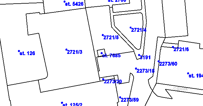 Parcela st. 7685 v KÚ Cheb, Katastrální mapa