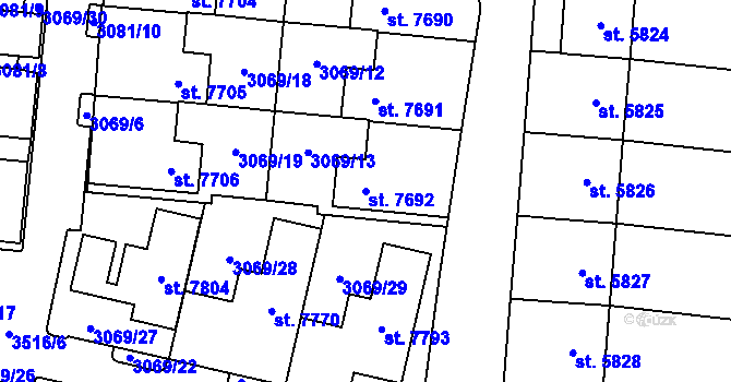 Parcela st. 7692 v KÚ Cheb, Katastrální mapa