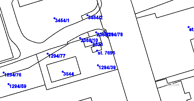 Parcela st. 7696 v KÚ Cheb, Katastrální mapa