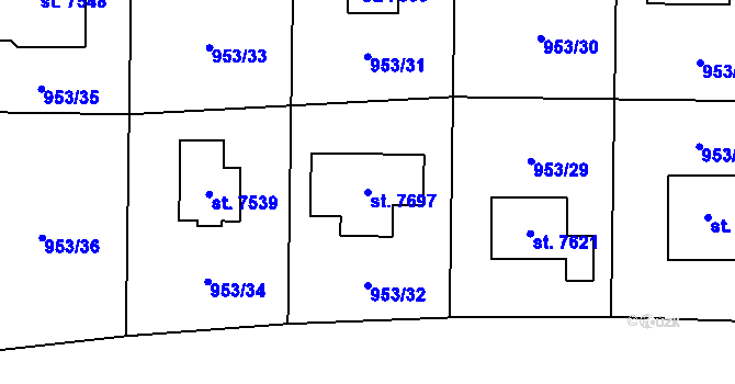 Parcela st. 7697 v KÚ Cheb, Katastrální mapa