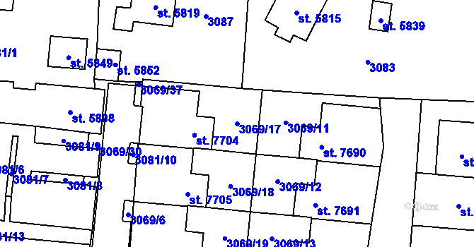 Parcela st. 3069/17 v KÚ Cheb, Katastrální mapa