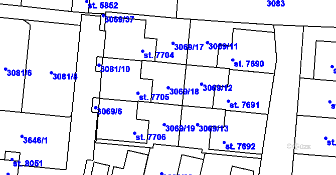 Parcela st. 3069/18 v KÚ Cheb, Katastrální mapa