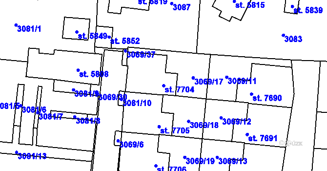 Parcela st. 7704 v KÚ Cheb, Katastrální mapa