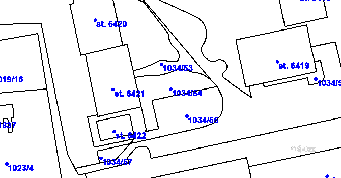 Parcela st. 1034/54 v KÚ Cheb, Katastrální mapa