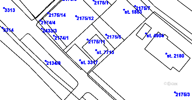 Parcela st. 7713 v KÚ Cheb, Katastrální mapa