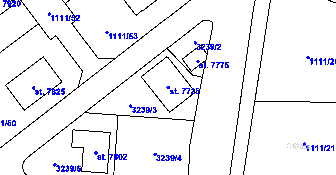 Parcela st. 7725 v KÚ Cheb, Katastrální mapa