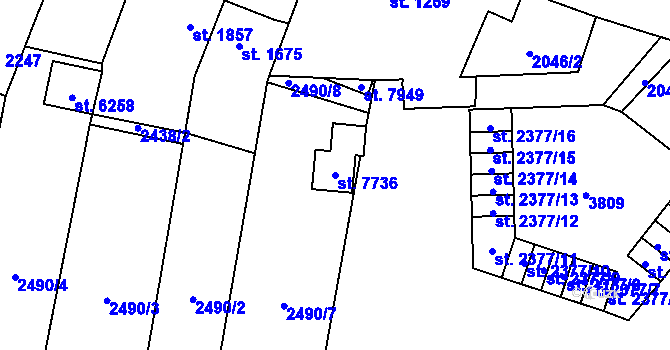 Parcela st. 7736 v KÚ Cheb, Katastrální mapa